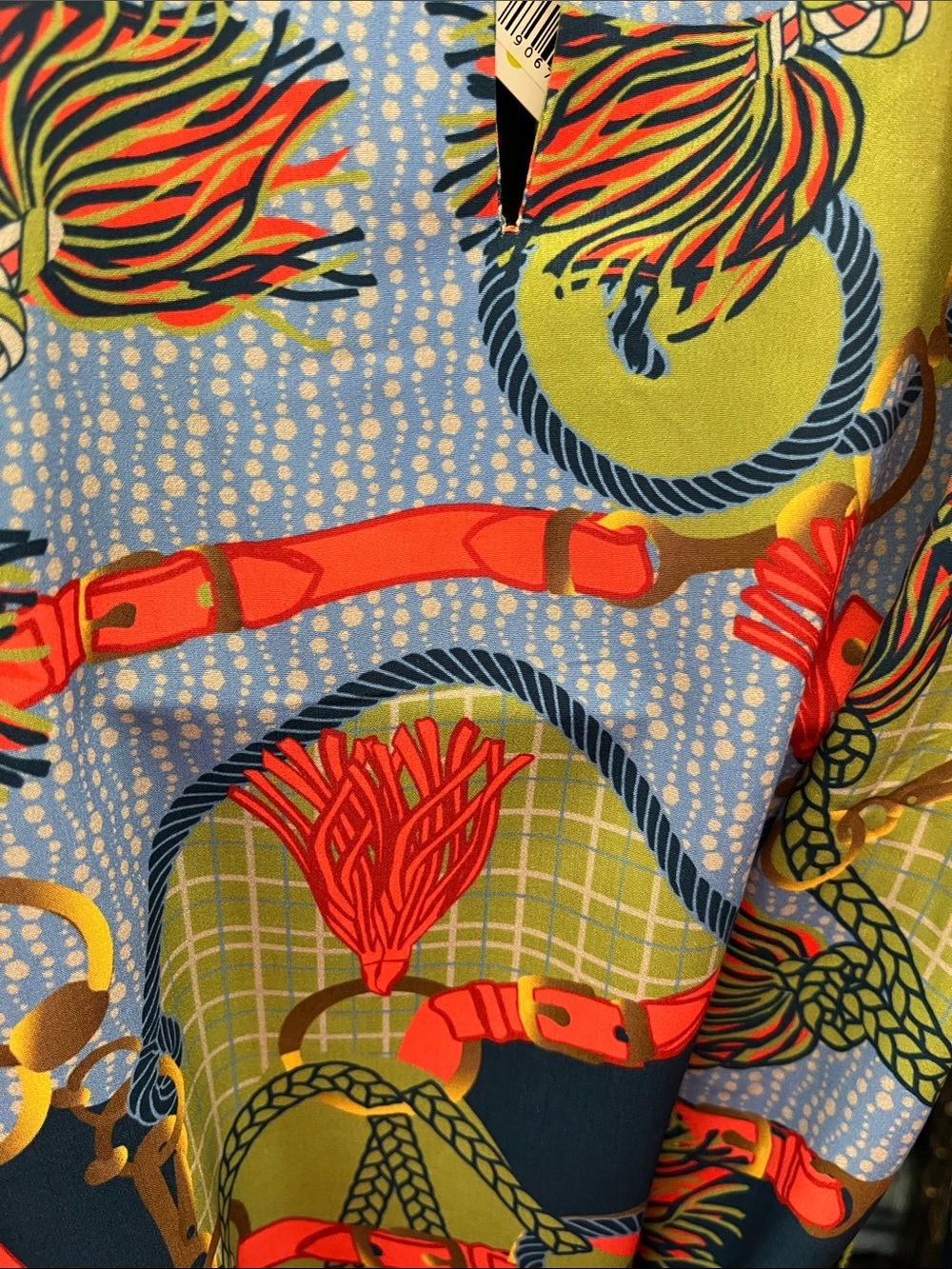 DROSDI Gretchen Scott Designs Blue, Green & Red Printed Puff-Sleeve Belted - Picture 3 of 4